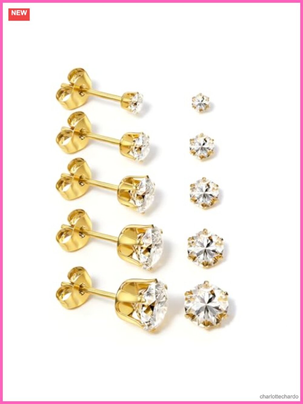 5 Pairs 14K Gold Stainless Steel Stud Earrings Set for Women